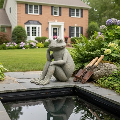 Braxio Frog Statue Outdoor Garden Decor - Large Sitting Thinking Frog Sculptures for Patio, Yard, Pond, Lawn, Porch Unique Home & Garden Gift Idea 13 x 6.7 x 12.3 Inches - Image 6