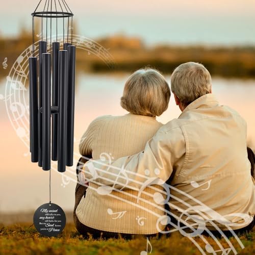 Sympathy Wind Chimes, Personalized Name Sympathy Gifts, Colorful Flower Butterfly Memorial Wind Chime for Loss of Loved Dad/Mom, Black Wind Chimes for Condolences - Image 2