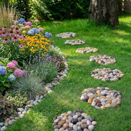 6 PCS Natural River Rock Stepping Stones for Garden Walkway - 9.5'' Hexagon Pebble Mats with Non-Slip Mesh Backing - Decorative Outdoor Stone Pavers for Patio, Lawn, Backyard Path & Landscaping Decor - Image 4