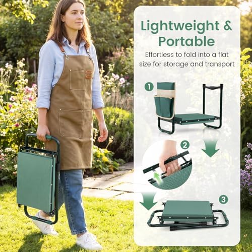 IRONMAX Garden Kneeler and Seat with 14" L×11" W EVA Kneeling Pad, Green - Image 6