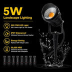 5W Low Voltage LED Landscape Lights,12V/24V AC/DC Landscape Lighting,Outdoor Lawn Tree Flag Spotlights with Spike Stand,IP65 Waterproof Garden Pathway Lights (8 Pack Warm White with Connector) - Image 2