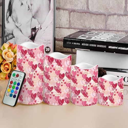 Pink Heart Theme Plastic Flameless Candles with Remote Control and Timer LED Flickering Battery Electric Pillar Candles for Table Valentine's Day Decoration - Image 4
