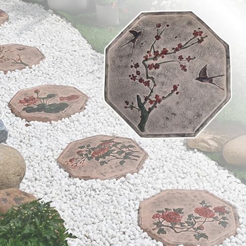 Kunovo Oriental Style Stepping Stone for Decor, Eco-Friendly Resinous Garden Step Stones, Octagonal Courtyard/Path/Lawn/Backyard Decorative Stone (Size : Plum Blossom), 58741 by Kunovo