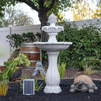 XBrand 44" H Fiberglass/Resin 2-Tier Solar Water Fountain with Auto-Shut Off Pump, Tall Outdoor Fountain, Two Tiered Birdbath, White - Image 2
