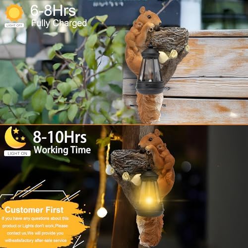 Squirrel Tree Hugger Garden Outdoor Statue Decor with Solar Powered Lantern for Outside Porch Patio Wall Tree Fence, Squirrel Figurine Birthday Gifts for Mom - Image 5