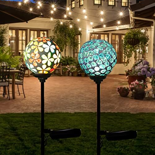 VCUTEKA Decorative Solar Garden Lights, 3.5" Mosaic Globe Stake 2 Pack - Image 5