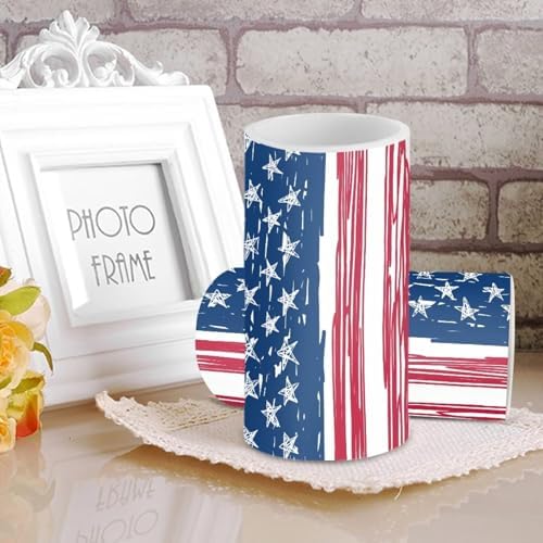 4th of July Flamless Candles Flickering LED Battery Operated Elictric Pillar Candles with Timer and Remote for Independence Day Patriotic Decorations, Painting Style American Flag - Image 2