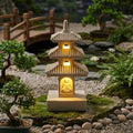 Pagoda Garden Statue, 10 Inch Weatherproof Solar Garden Decor, LED Light Zen Japanese Lantern for Backyard Balcony Patio Lawn Yard, Khaki, Ornaments de Jardin by Unknown