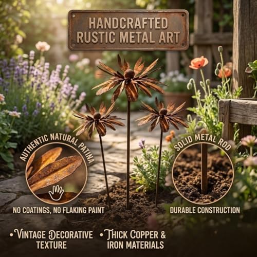 Vintage Rusty Cornflower Statues Stake, Metal Artistic Wire Art Decor Rustic Garden Sculptures,Outdoor Iron Copper Garden Decor for Lawns Yard Patio Home Farmhouse Decoration (3A) - Image 5