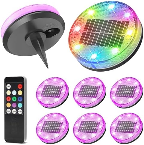 VOLISUN Solar Ground Lights with Remote Control – IP68 Waterproof Color Changing Flat Pathway Lights – RGB Solar Disk Lights with Lens for Yard Walkway Patio Garden Driveway [8 Pack] by VOLISUN