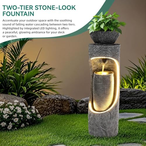40" Outdoor Water Fountain with Birdfeeder and Innovative LED Strip - Image 5
