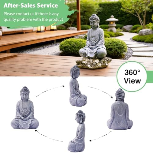 Goodeco 11.4" Meditating Buddha Statue Home Decor - Meditation Gifts for Room/Garden/Patio/Deck/Porch Yard Art Decoration, Zen Decor Buda Statues (Gray) - Image 3