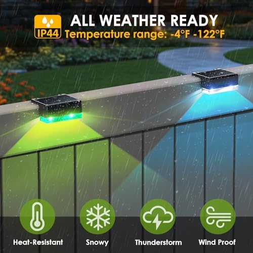 LIANGLOME 8PK Solar Fence Lights Outdoor - Warm White & RGB 6 Color, Dusk to Dawn Deck Light, IP65 Waterproof Garden Lights for Outside/Backyard/Railing/Step/Patio/Wall - Image 4