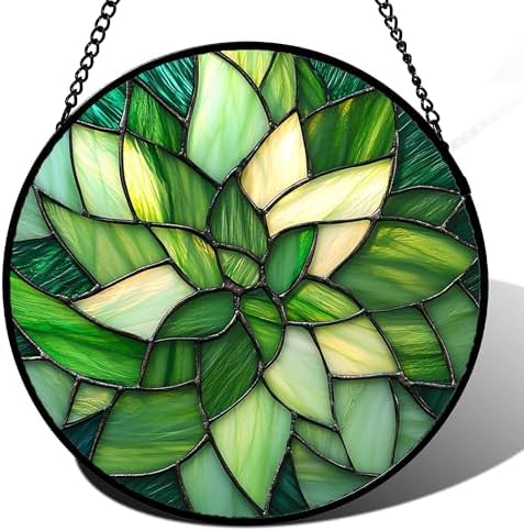 Green Leaf Flower Stained Glass Window Hanging Suncatcher Gift for Mom 9.8" by Follow