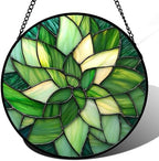 Green Leaf Flower Stained Glass Window Hanging Suncatcher Gift for Mom 15" by Follow