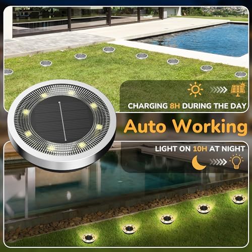 INCX 16Pack Solar Ground Lights Outdoor, 8 LED, IP65 Waterproof, Warm White - Image 2