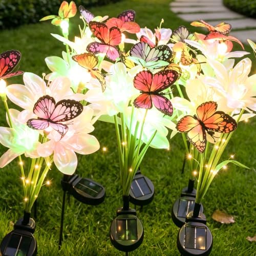 Solar Garden Lights, 3 Pack Swaying Butterfly Flower Yard Light by lights
