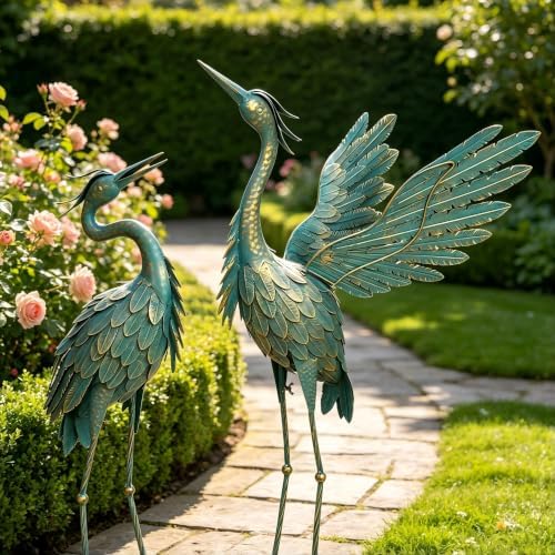 Crane Statues for Outdoor, Metal Heron Garden Statues Bird Yard Art - Image 2