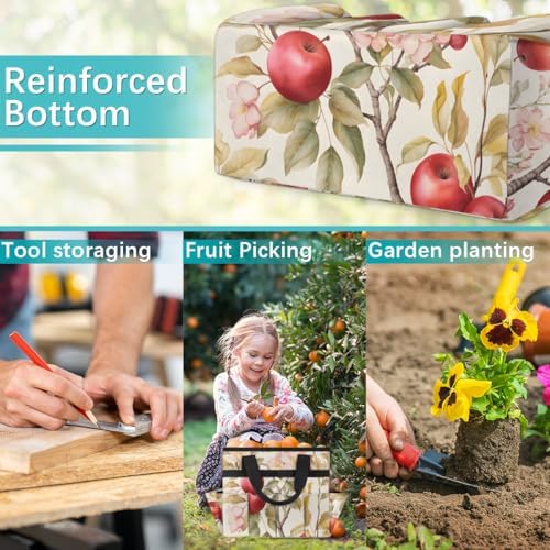 Apples Flowers Garden Tool Bag Tote for Men Women Multiple Pockets Wide Mouth Heavy Duty Waterproof Tool Organizer Bag for Outdoor Lawn Yard Portable Gardening Storage With Elasticbands - Image 6