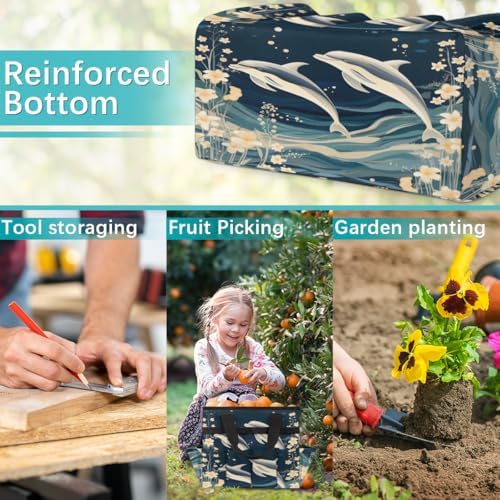 Dolphin Garden Tool Bag Organizer Heavy Duty Sea Ocean Theme Gardening Tote Bag with 10 Pockets for Women Men Gardening Gifts - Image 7