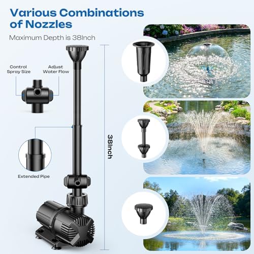 Antfraer 120W Solar Pond Pump, Solar Water Pump with 1600GPH Adjustable Flow & Dry-Run Protection, Solar Water Fountain Pump & Dual Solar Panels for Outdoor Pond Garden Waterfall Water Features - Image 5