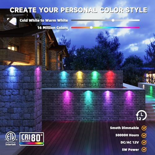 Kaqur 8 Pack 7 Inch 5W RGBCW Retaining Wall Lights, App & Remote Control - Image 3
