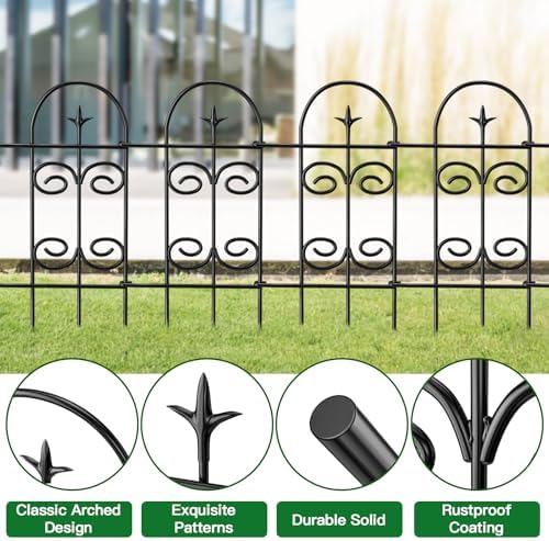 AMAGABELI 8 Panels 24in(H)×10ft(L) Decorative Garden Fence No Dig Rustproof Metal Pre-Linking Fence Panels Garden Edging Border Animal Barrier Fencing for Flower Beds Yard Patio Outdoor Decor Black - Image 5