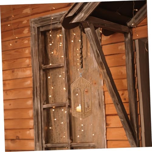 Handwoven Boho Candle Lantern with Handle for Garden Balcony - Image 6