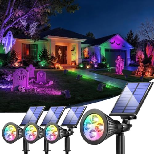 JEJOT 4 Pack Solar Spot Lights Outdoor Waterproof with Focus Beam by JEJOT