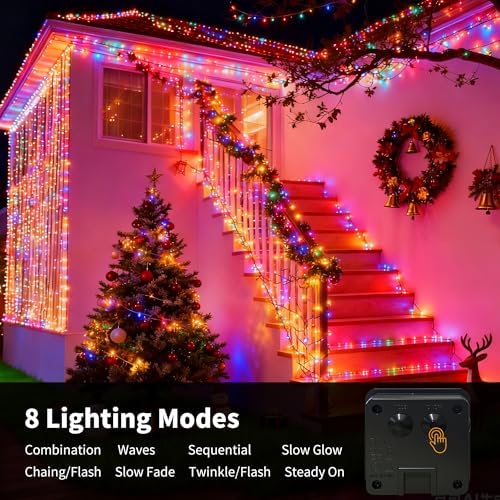 [4 Pack] Solar String Lights Multicolored, 480 LED 157FT Solar Twinkle Light Outdoor with 8 Modes & Memory Function, Waterproof Chrismas Lights for Xmas Tree Party Decorations - Image 3