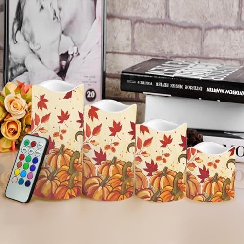 Fall Maple Leaf Pumpkin Flickering Flameless Candles with Remote LED Pillar Candles Battery Operated with Timer Color Changing Electric Candles for Thanksgiving Day Home Kitchen Decor - Image 4