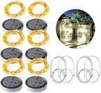 6Pcs/lot Hanging Solar Mason Jar Lid Lights 10 20 LEDs Garden String Lights Outdoor Waterproof Solar Fairy Lights for Patio Lawn (Color : White, Size : 1m 10leds) - Image 2