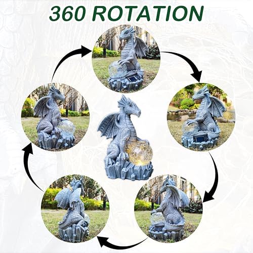Dragon Solar Garden Statues Outdoor Decoration with Magic Orb,Dragon Figurine Solar LED Lights Lawn Décor,Outside Statue Ornament for Patio, Balcony, Yard,Unique Gifts for Mom Grandma - Image 4