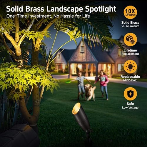 Gardenreet Die-Cast Brass Spot Light Outdoor - 12V LED Uplighting Waterproof, Low Voltage Landscape Lights Direct Wire, Bronze for Fence Fountain with Warm White MR16 Replaceable Bulbs (12 Pack) - Image 2
