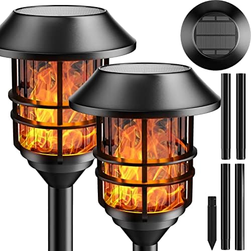ZOOHAR Solar Pathway Flame Lights - Outdoor Solar LEDs with Metal Construction, Waterproof, Perfect for Gardens, Pathways, Patio, Balcony & Pool, 2 Packs by ZOOHAR