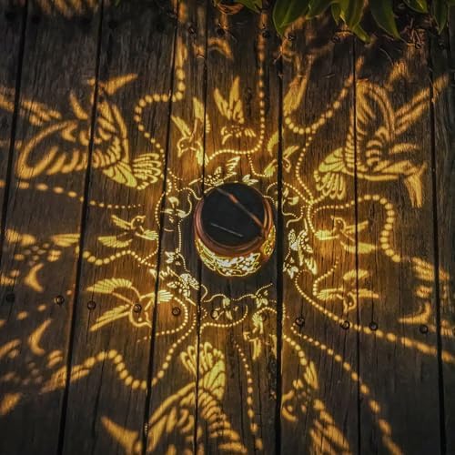 2 Pack Solar Hummingbird Lanterns Outdoor Hanging Decor Lantern,Waterproof Hollow Out Metal Decorative Garden Light,Graceful Decoration for Patio,Yard,Landscape,Walkway,Festival - Image 3