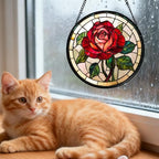 CHATYOUNG Stained Glass Window Hanging Red Rose Large 11.8" - Suncatcher Door Garden Sun Catcher Decor Birthday Valentine's Day Christmas for Men Woman Boy Kids Mom Nana Grandma - Image 2