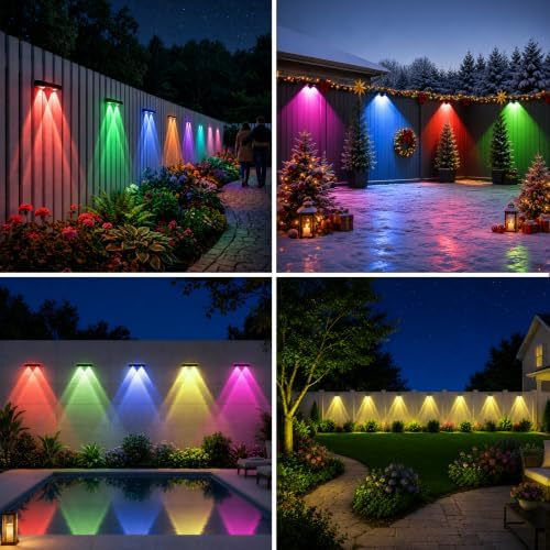 Solar Fence Lights Outdoor Waterproof,9 Modes Color Changing Solar Powered Deck Lights,12H Runtime Optical Lens Lighting for Halloween Christmas Decorations,Patio/Wall/Backyard/Garden/Step(10 Pack) - Image 7