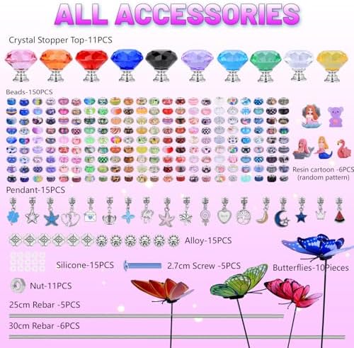 AIPRIDY DIY Crystal Beaded Fairy Wand Garden Stakes Kit, Colorful Decorative Wands with Assembly Guide, 12 or 10 Inch Threaded Rods,Outdoor Garden Decoration Set (252, Rainbow+Fairy Tale Top) - Image 3