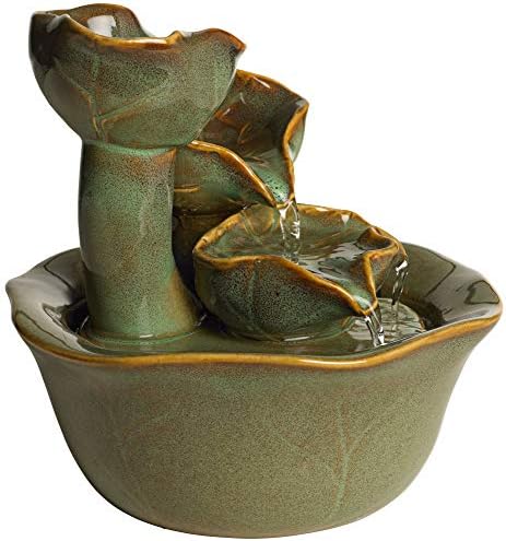 Organic Water Lily Ceramic 8" High Tabletop Outdoor Indoor Small Fountain - Image 3