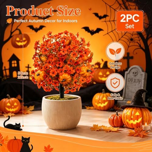 Outdoor Artificial Flowers Fake Plants, Artificial Topiary Balls with Ground Spikes, UV Resistant, Mix 4 Colors, 2 Pack, 20 inch, Garden Porch Patio Gravesite Indoor Decor (2 PCS Orange-Yellow) - Image 3
