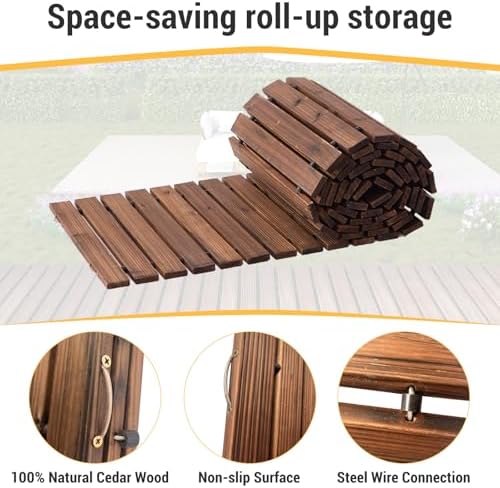 12FT Wooden Garden Pathway Walkway Outdoor Roll Out Decorative Garden Non-Slip Patio Path Decorative Boardwalk Outdoor Road Floor for Backyard Beach Wedding Party (Carbonized, Straight) - Image 5