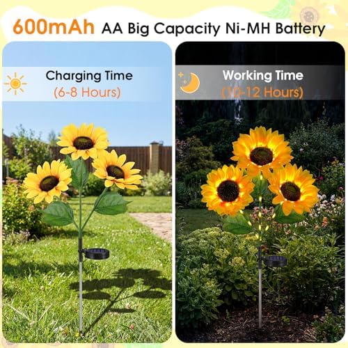 Solar Sunflowers Outdoor Waterproof Flowers Lights Yard Garden Fall Decor - Image 4