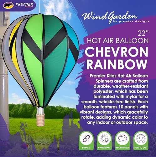 Hot Air Balloon Hanging Garden Spinner 22" - Vibrant Chevron Rainbow Design, Weather-Resistant Outdoor Decor, Durable & Lightweight for Patios, Yards, and Gardens - Eye-Catching Wind Spinner - Image 2