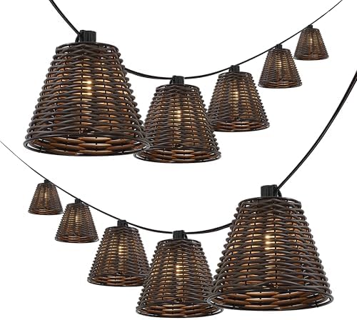 JONATHAN Y Payton 10-Light Faux-Rattan Outdoor String Lights, Dark Brown by JONATHANY