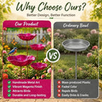 Handmade Metal Flower Bird Bath, Bee & Butterfly Watering Station, Decorative Outdoor Garden Stake with Vibrant Glossy Bowl for Yard Patio Lawn Planter - Image 6