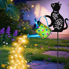 Black Cat Solar Watering Can Lights, Birthday Gifts for Women Mom Christmas Mother's Day, Yard Decorations Outdoor Waterproof, Blue Metal Hanging Lantern, Solar Lights Garden Decor Patio Pathway by yulloyello