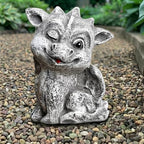 OLOMA Blinking Little Dragon Concrete Statue Outdoor Handcrafted Garden Decor Cement Gargoyle Statue Outdoor Rustic Ornament Fantasy Creature Sculpture Patio Yard Lawn Gothic Garden Decor by OLOMA