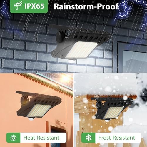 Tryme 118Leds Solar Lights Outdoor Clip Motion Sensor Lights Security Light 3 Modes, 3 Color Temperature, Solar Powered, USB Charging (2 Pack) - Image 5