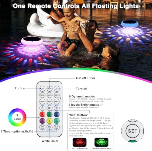 QOLNBY Solar Floating Pool Lights 2 Pack, USB Rechargeable Pool Lights - Image 6